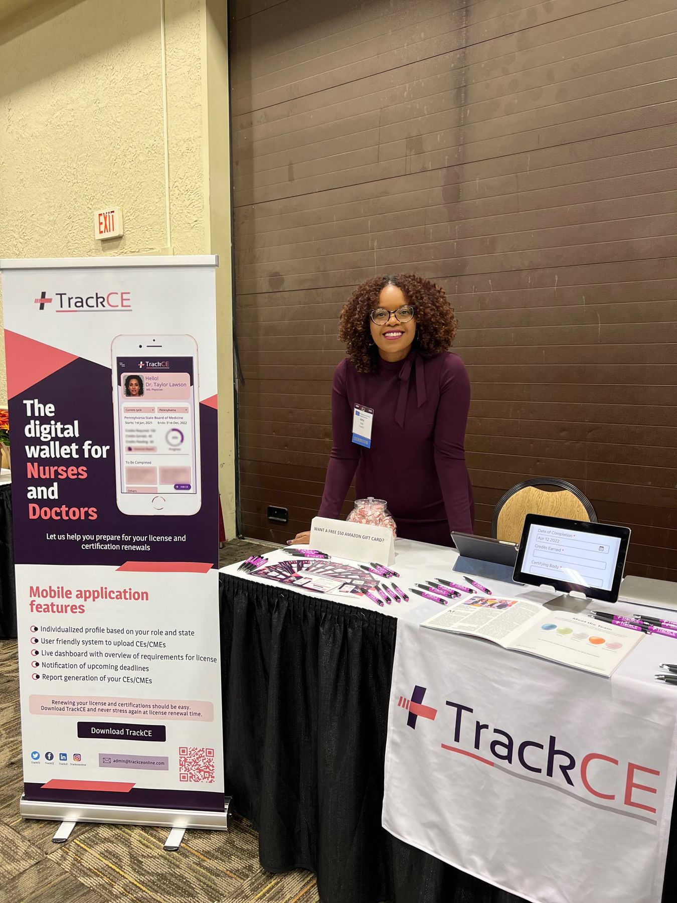Amy at the TrackCE conference booth